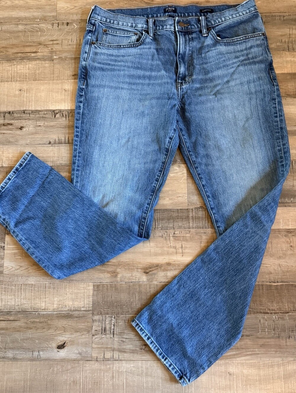 J.CREW Flex Stretch Straight Men's Denim Jeans Blue Button Logo 5-Pocket 35x32